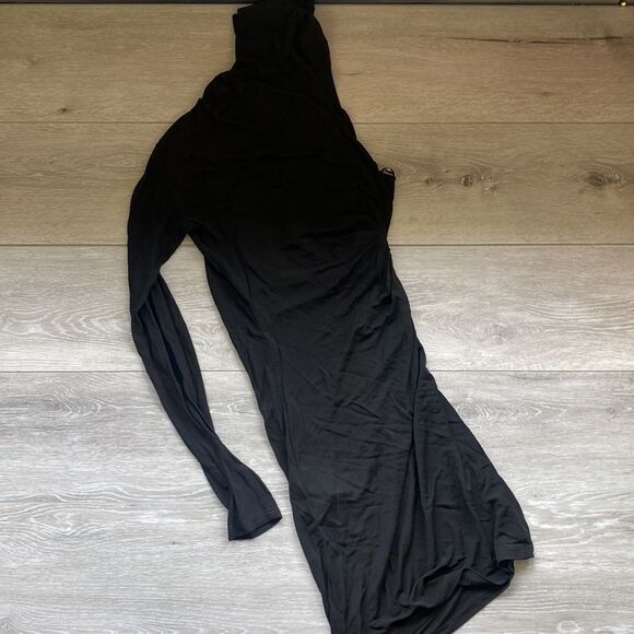 Zara asymmetric 1 Arm High Neck Black dress with gathering Nwt XS - Picture 6 of 6